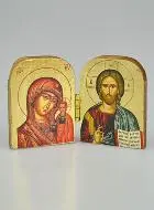 Religieuze Icoon Tweeluik Maria met Kind & Christus Pantocrator - Mini Formaat 5cm