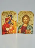 Religieuze Icoon Tweeluik Heilige Familie & Jezus Pantocrator - 7cm