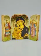 Religieuze Icoon Drieluik Onze-Lieve-Vrouw van Vladimir & Aartsengelen - 7cm