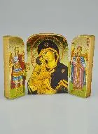 Religieuze Icoon Drieluik Onze-Lieve-Vrouw van Vladimir & Aartsengelen - 7cm