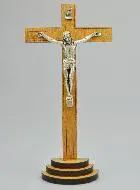 Kruisbeeld Hout met Zilverkleurige Corpus - 18cm