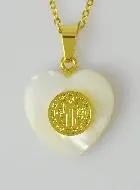 Religieus Collier Parelmoer Hart en Benedictus Medaille - Goud