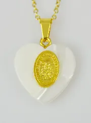 Religieus Collier Parelmoer Hart en Medaille St. Michaël de Aartsengel - Goud