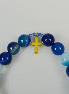 Religieuze Armband Blauwe en Witte Agaat Edelsteen - Heilige Jozef en Kruis