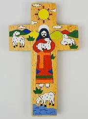 Houten Kinder-Kruis - Jezus Goede Herder
