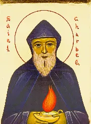 Byzantijns Religieus Icoon van de Heilige Charbel - 18 cm