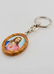 Sleutelhanger van Olijfhout - Heilig Hart van Jezus
