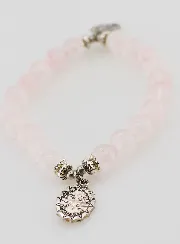 Religieuze Armband van Rozenkwarts Edelsteen - Heilige Geest en Maagd Maria