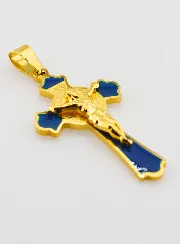 Geëmailleerde Hanger Kruis Heilige Benedictus - Donker Blauw