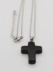 Religieuze Roestvrijstalen Ketting en Kruis van Zwarte Agaat