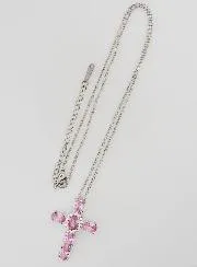 Religieus Collier van Messing - Roze Kruis