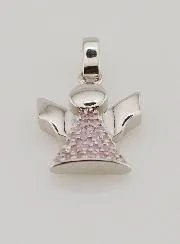 Doopsel Hanger Bescherm Engel Zilver en Roze Zirkonia - 15 mm