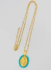 Wonderdadige Medaille + Ketting - Blauw Grijze Kralen