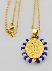 Religieus Collier en Wonderdadige Medaille - Witte en Blauwe Kralen