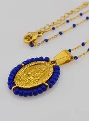 Religieus Collier met Kralen en Wonderdadige Medaille - Donker Blauw