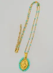 Religieuze Halsketting met Kralen en Wonderdadige Medaille - Turkoois Blauw
