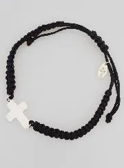 Zwart Gevlochten Touw Armband - Zilveren Kruis