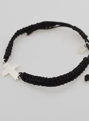 Zwart Gevlochten Touw Armband - Zilveren Kruis