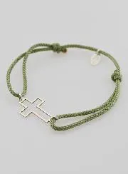 Armband Zilver en Groen Touw - Opengewerkt Kruis