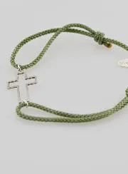 Armband Zilver en Groen Touw - Opengewerkt Kruis