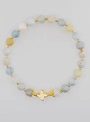 Armband met Kruis - Aquamarijn 6mm