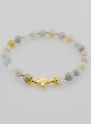 Armband met Kruis - Aquamarijn 6mm