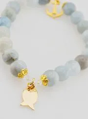 Armband van Aquamarijn 8mm met Ichthus Vis en Anker