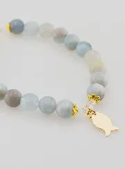 Armband van Aquamarijn 8mm met Ichthus Vis en Anker