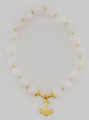Armband van Maansteen 8mm en Anker Bedeltje