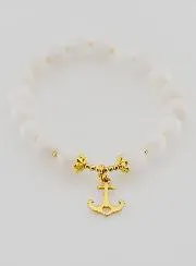 Armband van Maansteen 8mm en Anker Bedeltje