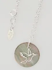 Religieus Collier Zilveren Duif en Zwart Parelmoer