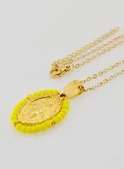 Wonderdadige Medaille en Halsketting - Gele Kralen