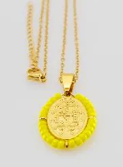 Wonderdadige Medaille en Halsketting - Gele Kralen