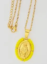 Wonderdadige Medaille en Halsketting - Gele Kralen