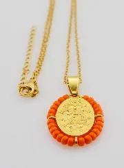 Wonderdadige Medaille + Halsketting - Oranje Kralen