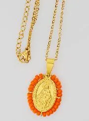 Wonderdadige Medaille + Halsketting - Oranje Kralen
