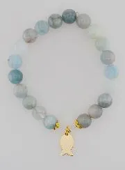 Armband Aquamarijn Stenen 8mm en Ichthus Goudkleurig