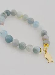 Armband Aquamarijn Stenen 8mm en Ichthus Goudkleurig