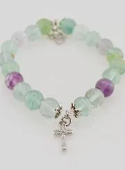 Armband van Fluoriet Stenen 8mm - Engel en Kruis