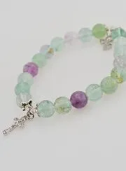 Armband van Fluoriet Stenen 8mm - Engel en Kruis