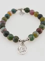 Religieuze Armband Indiase Agaat 8mm - Pater Pio en Drievuldigheid