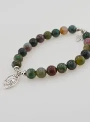 Religieuze Armband Indiase Agaat 8mm - Pater Pio en Drievuldigheid