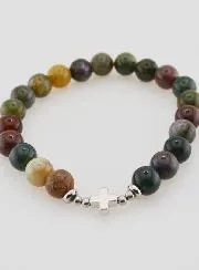 Religieuze Armband Indiase Agaat 8mm en Kruis