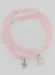 Rozenkrans Armband van Rozenkwarts - Maagd Maria en Heilige Drie-eenheid
