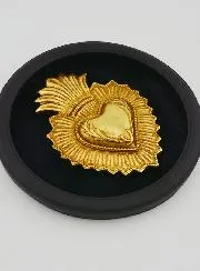 Ex Voto Wanddecoratie Gouden Hart op Zwart Fluweel - 19cm