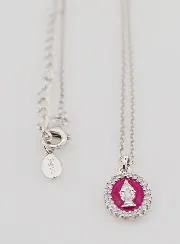 Collier Maria Wonderdadige Zilver en Fuchsia Pink Roze Emaille