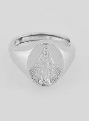 Zilveren Ring Zegelring Maria Wonderdadige - Maat 46-52