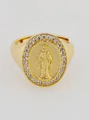 Ring Zegelring Maria Wonderdadige van Verguld Zilver en Zirkonia - Maten 52 tot 56
