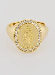 Ring Zegelring Maria Wonderdadige van Verguld Zilver en Zirkonia - Maten 58-62
