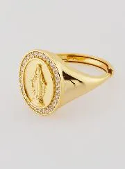 Ring Zegelring Maria Wonderdadige van Verguld Zilver en Zirkonia - Maten 58-62